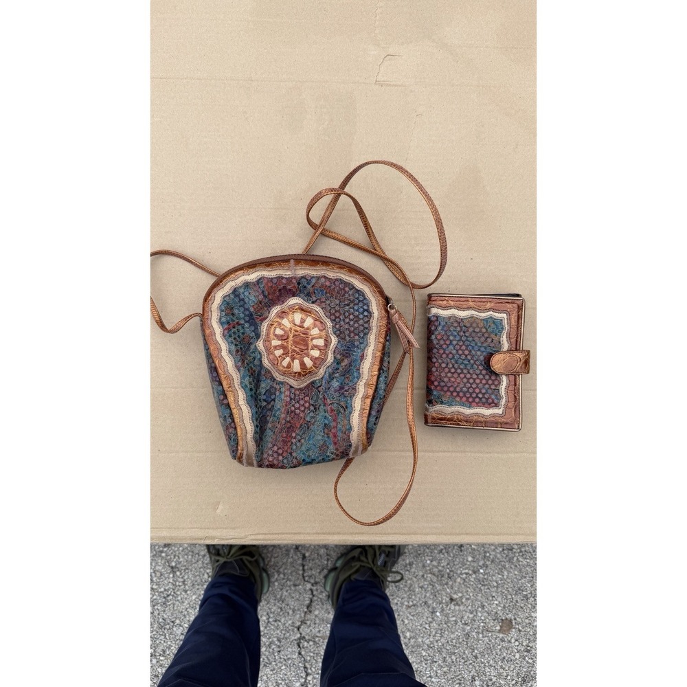 Sharif Vintage‎ Crossbody Bag Wallet Set Leather Patchwork Made in USA